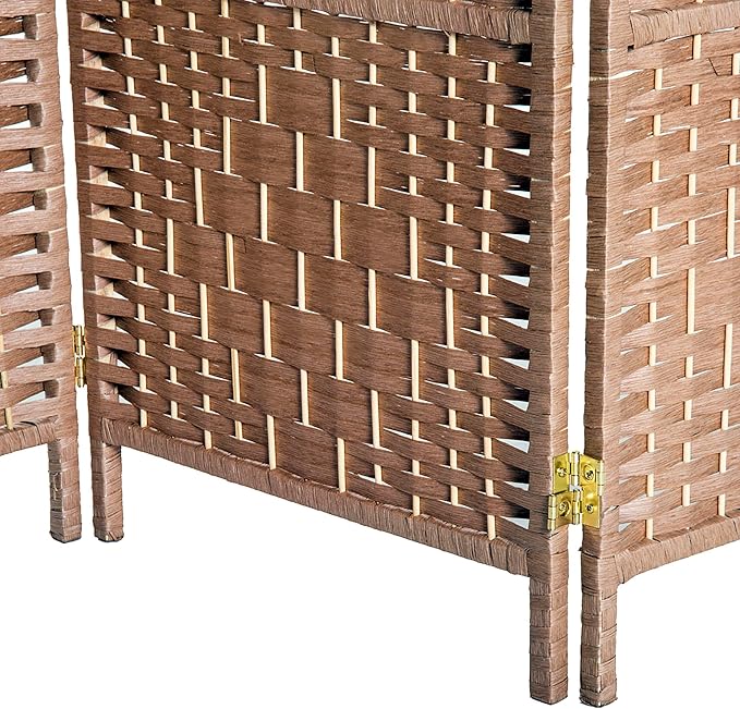 HOMCOM Room Divider 3 Panel, 6FT Tall Folding Privacy Screen, Freestanding Hand-Woven Partition for Room Separation with 360° Hinges, Paper Rope Diamond Weave, Natural