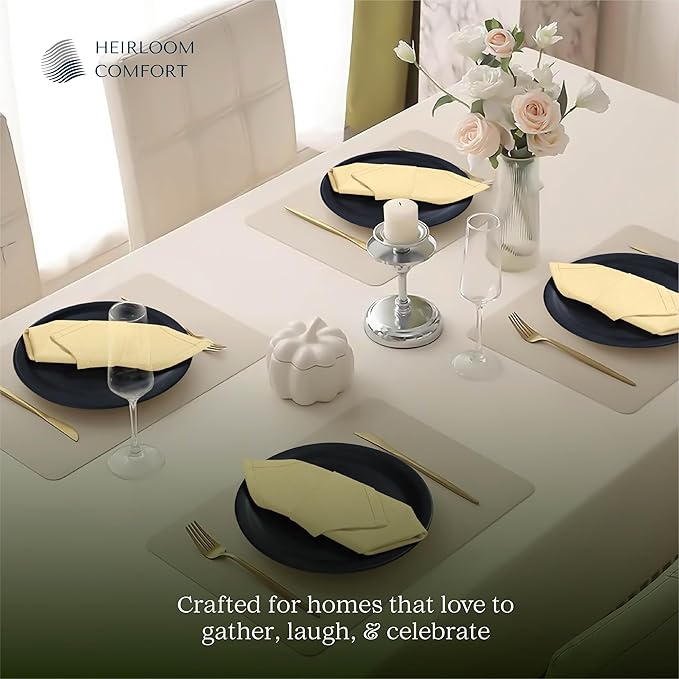 Light Yellow Cloth Dinner Napkins, 12 Pack, 100% Cotton, 17x17 Inches, Soft, Classic Farmhouse Style, Washable, Ideal for Easter Lunch, Weddings, Family Meals, Pale Yellow