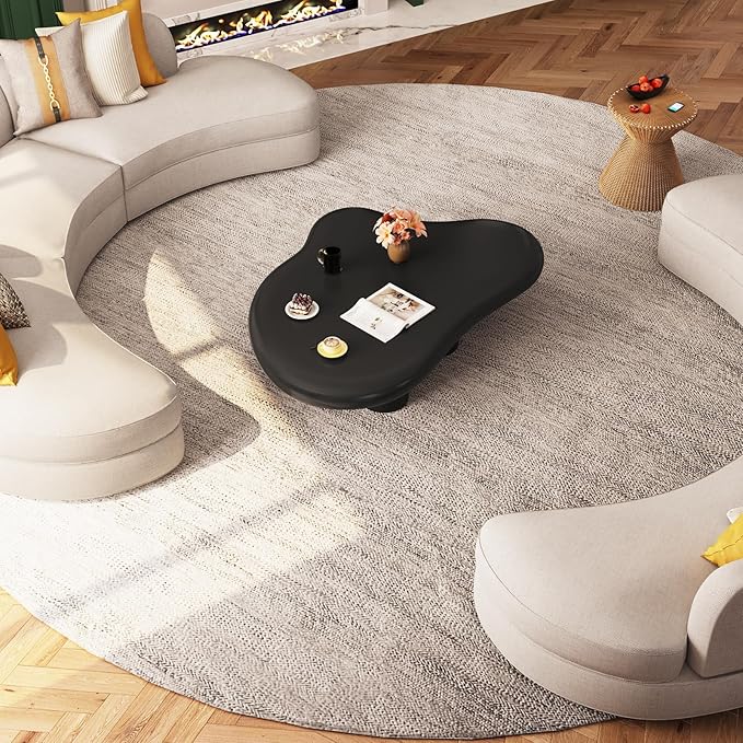 46.06" Black Large Cloud Coffee Table, Modern Round Edge Coffee Table with 4 Sturdy Support Legs and 2.67" Thick Tabletop,Easy Match for Living Room, Bedroom, Balcony,Patio