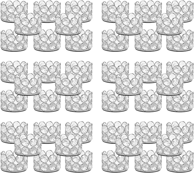 48Pcs Silver Votive Candle Holder Bulk for Wedding Centerpiece, Tea Light Candles Holder Crystal Candle Centerpiece for Party Home Table Decor Diya for Return Gift(Candle Excluded)