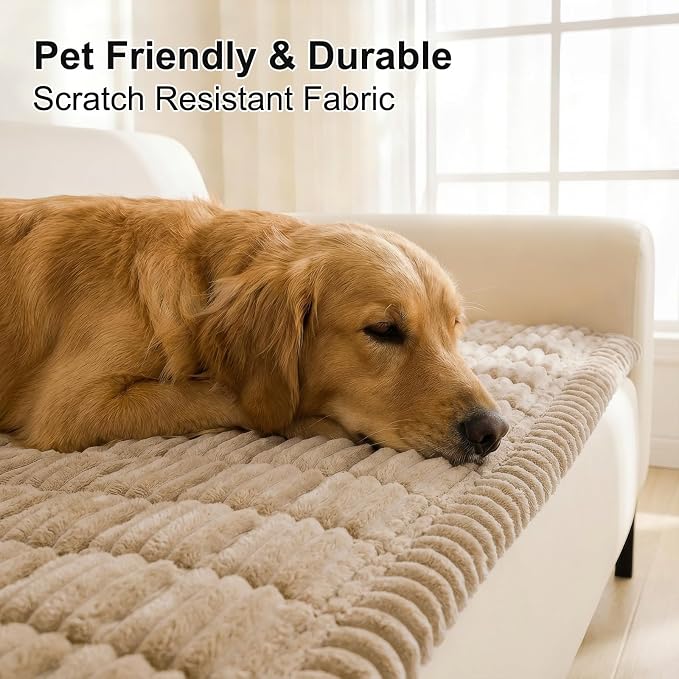 Smiry Couch Cover for Dogs, Non Slip Washable Sofa Protector for Pets, Soft Furniture Cover for Pet, Stylish Sofa Covers, Cozy Protect Against Fur, Dirt & Everyday Messes (Khaki, 35.4" x 63")