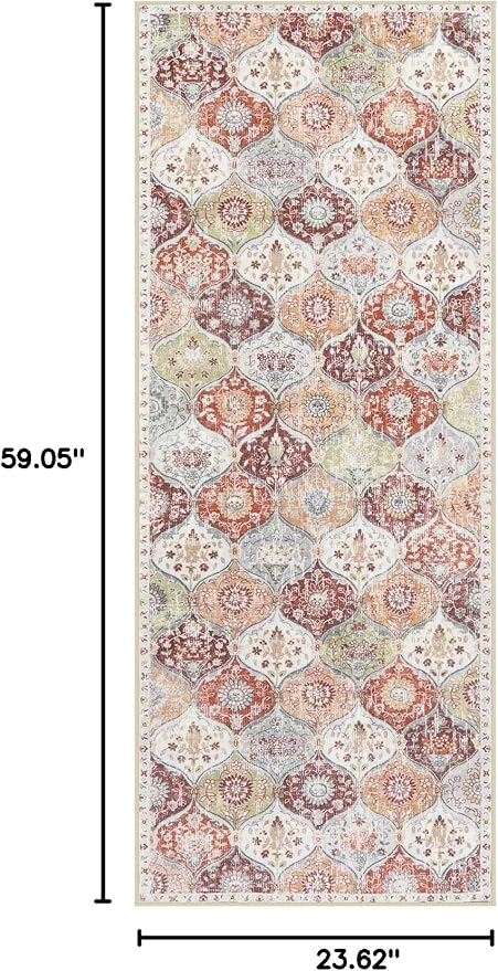 Lahome Moroccan Trellis Hallway Rug, 2x5 Washable Runner Rug Non Slip Kitchen Runners for Hallways, Ultra-Thin Vintage Carpet for Bedroom Bathroom Entryway Elise, Orange/Terracotta