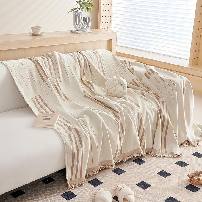 DREAMINGO Couch Cover Reversible Chenille Furniture Protector Sofa Covers for Pet Kids Coffee Couch Cover for 3 Cushion Couch Sofa Vertical Stripe Jacquard Sofa Slipcover Sectional, 71"x150"