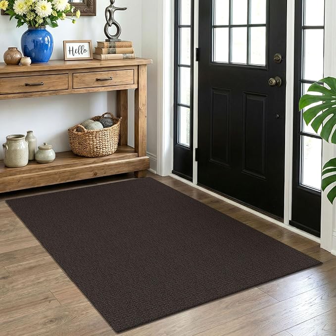 EARTHALL Washable Area Rug 4x5 Ft Non Slip Rugs for Entryway Braided Throw Rugs Bedroom Carpet Cotton Entry Rug Woven Floor Rug for Bedroom Dining Room Living Room, Taupe/Coffee