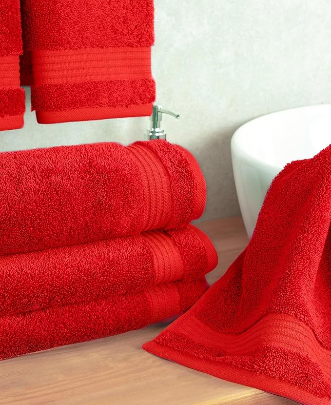 Cotton Paradise 100% Cotton Turkish Towel Set, Soft Absorbent Quick Dry, 4 Piece Hand Towel Set, Red