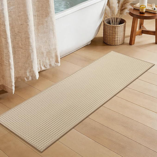 YIHOUSE Waffle Bath Mat, Ultra Soft & Absorbent Bathroom Rug, Non-Slip Rubber Backed, Quick Dry Shower Mat, Boho Farmhouse Bathroom Decor, Machine Washable, Beige, 17x47
