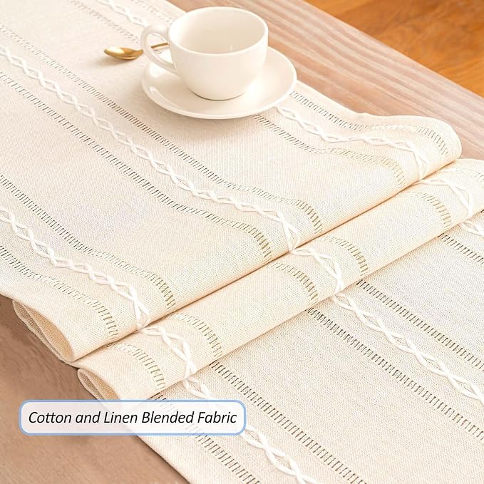 Table Runner, Rustic Farmhouse Linen Waterproof Table Runners for Holiday Party, Dresser Decor and Dining Room Decorations-Ivory-14 x72, 4-6 Seats