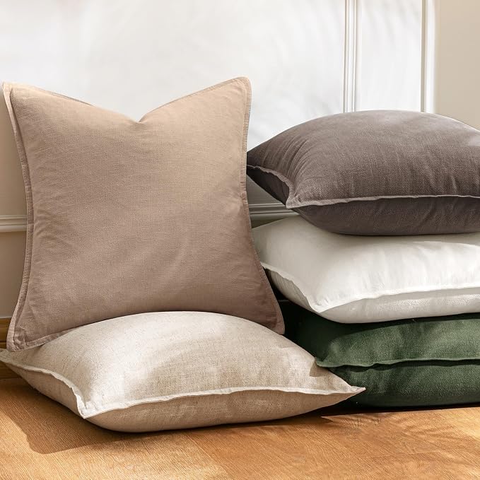 24x24 Inch Set of 2 Camel Decorative Linen Euro Solid Throw Pillow Covers Boho Accent Farmhouse Couch Pillows Modern Neutral Home Decor for Bed Sofa Livingroom