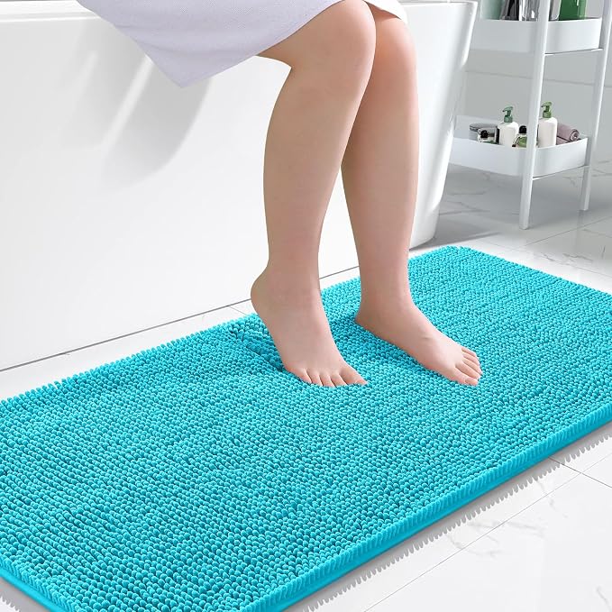 OLANLY Large Bathroom Rugs 50x30, Extra Soft Absorbent Chenille Bath Rugs, Rubber Backing Quick Dry, Machine Washable Bath Mats for Bathroom Floor, Tub and Shower, Home Decor Accessories, Aqua Sky