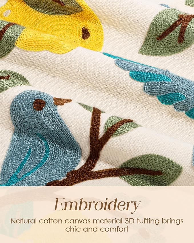 Canvas Embroidered Table Runner - 13"x 36" Short Coffee Table Runner for Living Room French Tablerunner for Dining Room Washable Kitchen Island Counter Decor Housewarming Gift, Lemon Bird