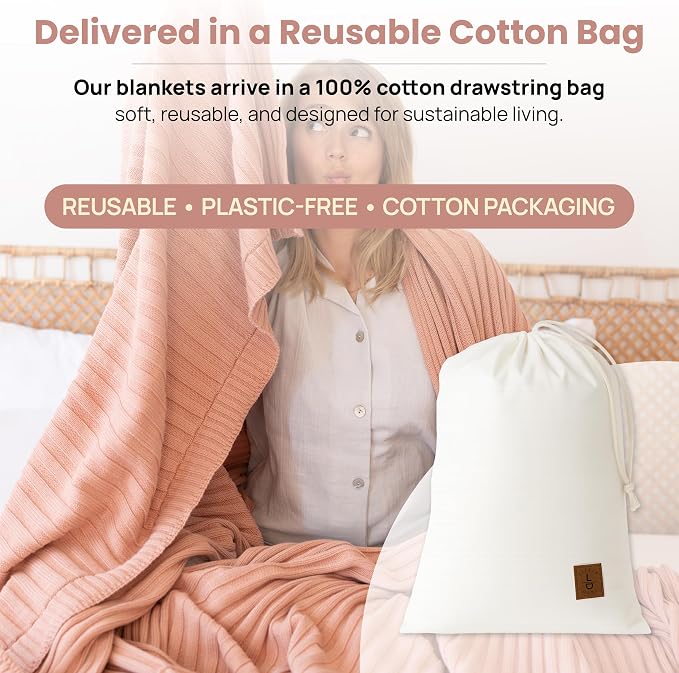 Dalisa 100% Organic Cotton Knit Blanket Denise -Soft and Lightweight, Breathable All-Season Throw for Bed, Sofa, or Lounge Area -Perfect for Home and Bedroom Styling (Pink, 60x80)
