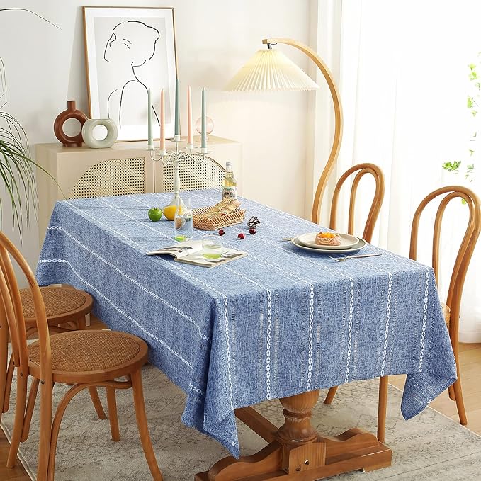 Chassic Square Tablecloth 60 x 60 Inch, Farmhouse Boho Linen Table Cloths, Wrinkle Free & Washable Tablecloths for Dining Tables, Summer Kitchen Decor - Hemstitch Blue