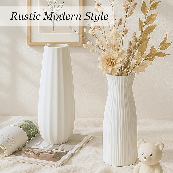 Matte Ceramic Bud Vases Set of 3, BEAHOT White Bulk Vases, Modern Minimalist Boho Farmhouse Decorative for Wedding, Table Centerpiece, Pampas Grass&Dried Flowers, Shelf Decoration