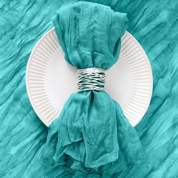 DeZerlor 20 Pack Teal Green Cheesecloth Napkins Summer Cloth Napkins Set of 20 Dinner Napkins Bulk 21x21 Inches for Wedding Bridal Shower Baby Shower Parties