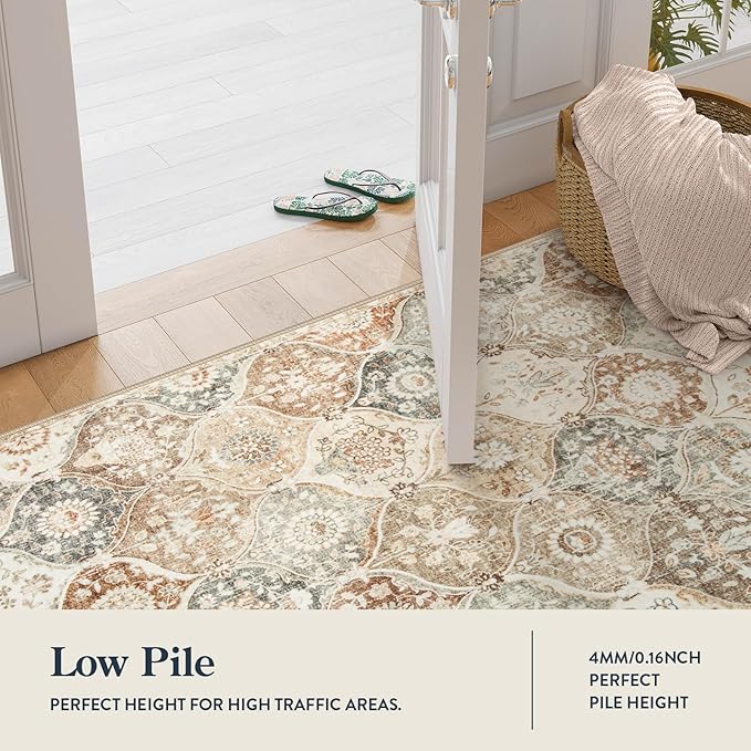 Lahome Moroccan Hallway Rug, 2'5''x8' Kitchen Runner Rugs Non Skid Washable Runners for Hallways, Ultra-Thin Oriental Carpet for Entryway Laundry Room Bedroom Bathroom Elise, Khaki