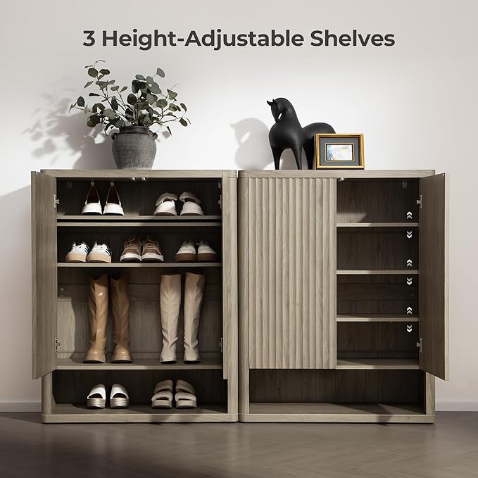 SICOTAS Shoe Cabinet 44" Tall Large Storage Organizer Modern Shoe Rack with Doors & 4 Shelves Mid Century Free Standing 6-Tier Cabinet for Entryway Hallway Living Room Closet