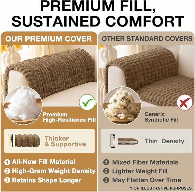 hyha Couch Cover for Dogs Washable, Non Slip Thick Flannel Sofa Protector, Pet Friendly Plush Furniture Cover for Sectional Sofa & Loveseat (Mocha, 27.6" x 82.7")