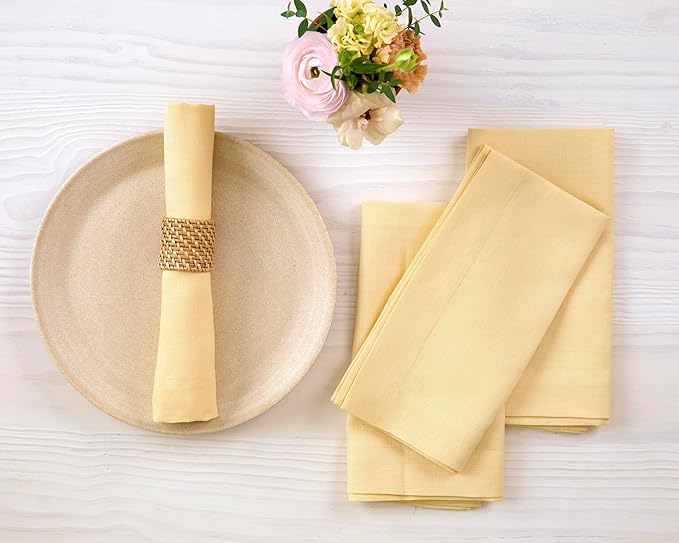 Solino Home Linen Napkins Set of 4-100% Pure Linen Golden Straw Dinner Napkins Cloth 20 x 20 Inch for Spring, Summer, Mothers Day - Fete, Handcrafted and Machine Washable