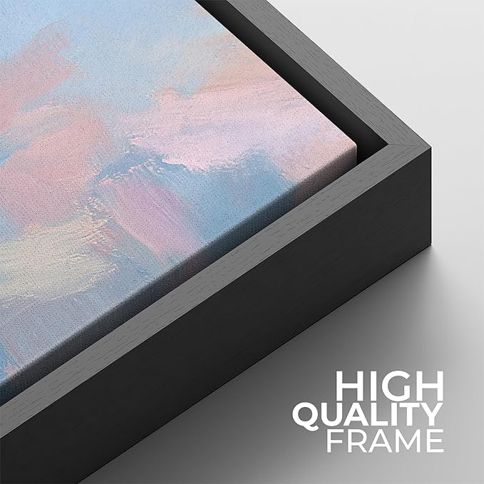 SIGNFORD Framed Canvas Print Wall Art Set Pastel Impressionist Landscape Artwork, Soft Blue Pink Illustrations Modern Art Minimal Relax/Calm for Living Room, Bedroom, Office - 24"x24"x2 BLACK