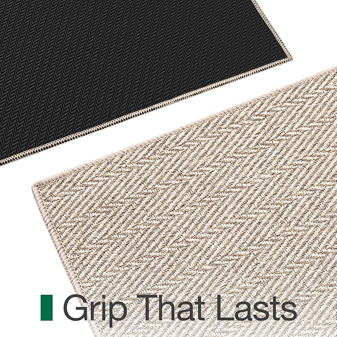 LUMI Ultra Thin Runner Rug for Hallway 2.3'x12', Non-Slip Entryway Rug with Rubber Backing, Unique Herringbone Design for Hallway, Entry, Kitchen, Patio, Beige