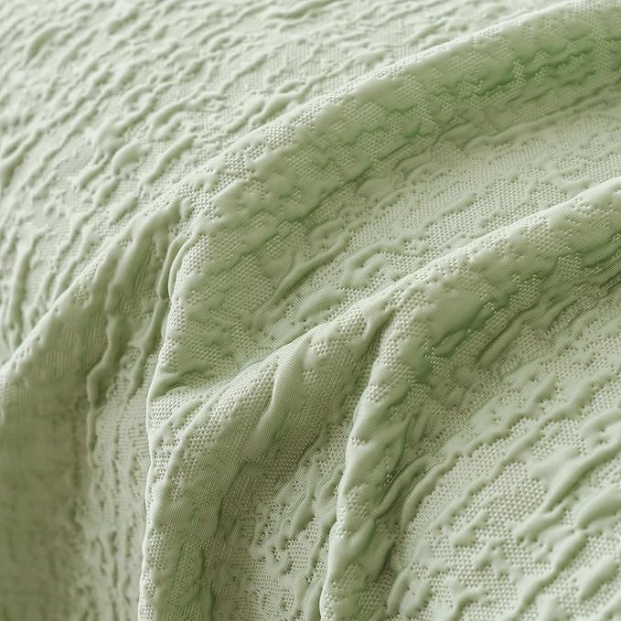 DREAMINGO Bubble Textured Cooling Sofa Cover, Ice Silk Breathable Couch Cover Blanket for Pet & Hot Sleepers, Washable Furniture Protector for 2 Cushion Couch, Sage Green, Large 71"x118"
