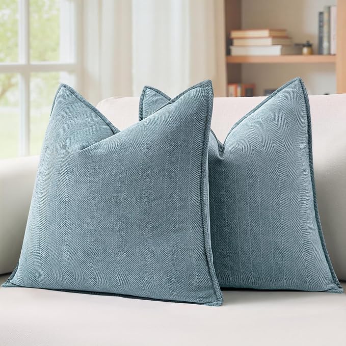 MIULEE Pack of 2 Dusty Blue Decorative Pillow Covers 24x24 Inch Soft Chenille Luxurious Couch Throw Pillows Farmhouse Cushion Covers Euro Shams Elegant Design for Sofa Bed Living Room Spring Decor
