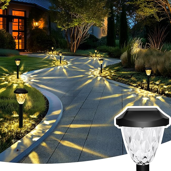 GIGALUMI 16 Pack Solar Lights Outdoor, Solar Pathway Lights with Great Pattern, Waterproof Auto On/Off Light for Outside Yard Garden Walkway Driveway Lawn Pathway