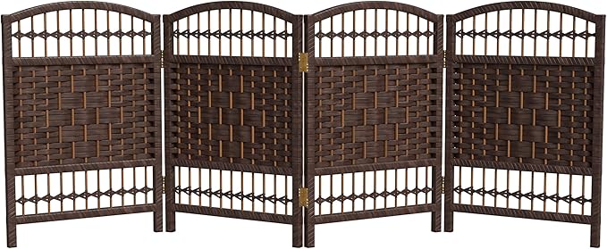 Red Lantern 2 ft. Short Fiber Weave Folding Screen - Dark Mocha - 4 Panels