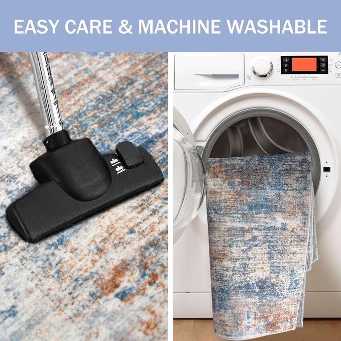 IOHOUZE Abstract Area Rug 3x4 Ft Washable Rugs for Entryway Indoor, Non Slip Kitchen Rug Printed Faux Wool Throw Rugs, Indoor Door Mat for Door Entrance Foyer Living Room, Blue Rust