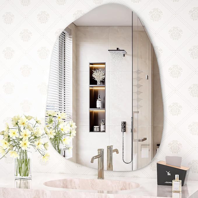 Hasipu Irregular Wall Mirror, 32"x24" Asymmetrical Frameless Mirror, Modern Decorative Mirrors for Living Room, Entryway, Hallway, Bathroom, Bedroom,Wall Mounted Home Decor