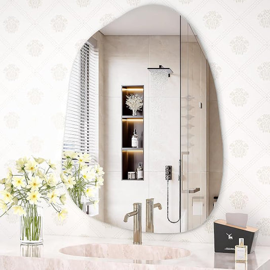 Hasipu Irregular Wall Mirror, 32"x24" Asymmetrical Frameless Mirror, Modern Decorative Mirrors for Living Room, Entryway, Hallway, Bathroom, Bedroom,Wall Mounted Home Decor
