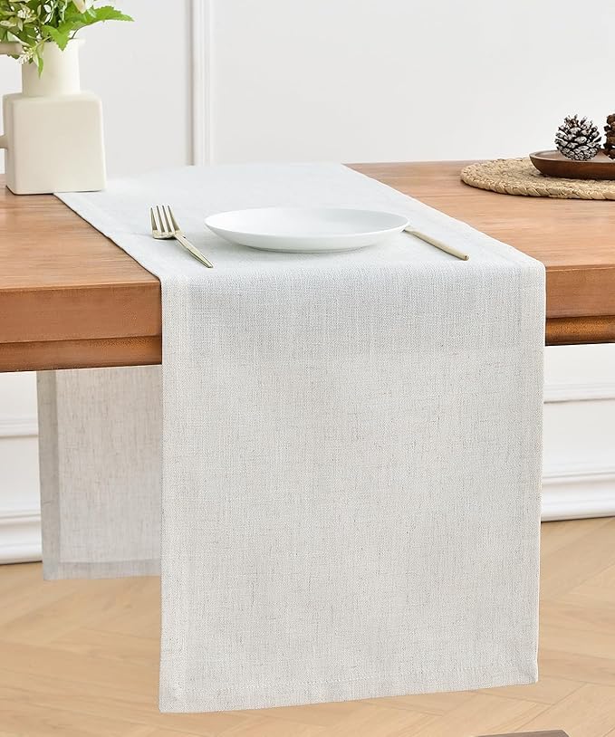 Wracra Linen Style Table Runner, Rustic Farmhouse Off White Table Runners 72 Inches Long, Handcrafted Table Runner for Fall, Winter - Everyday Use and Machine Washable
