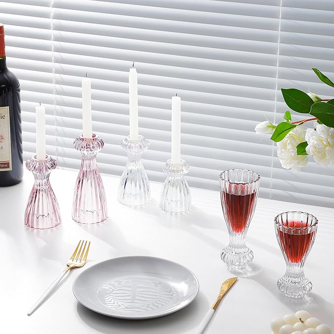 Lysenn Glass Candle Stick Holder Set of 3 – Premium Taper Candle Holders for Romantic Ambiance - Candle Sticks Holder Decor for Special Occasions - Smoke Gray