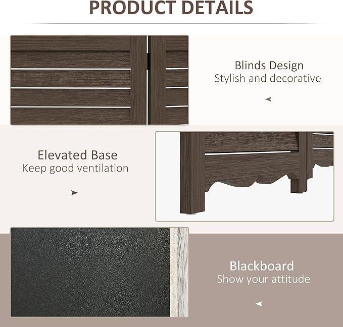 HOMCOM 4-Panel Folding Room Divider with Blackboard, 5.5 Ft Tall Freestanding Privacy Screen Panels for Bedroom or Office, Walnut Brown