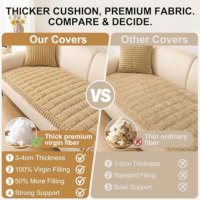 Smiry Couch Cover for Dogs Washable, Non Slip Fuzzy Pet Couch Covers for 3 Cushion Sofa Pet Friendly, Thick Soft Sofa Slipcovers Cushion Protector (Camel, 27.6" x 82.7")
