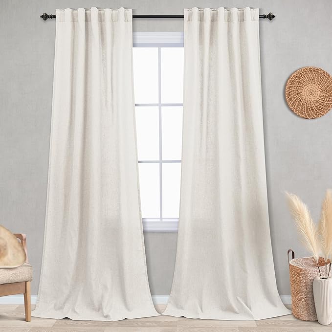 KOUFALL 42 x 84 Narrow Curtains for Small Window,Linen Semi Sheer Light Filtering Slim Curtains for 36 38 40 Wide Skinny Long Windows,42x84 Inches Long Total Width 84x84 Length,Cream Beige