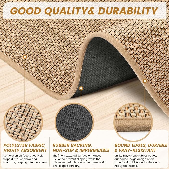 SMILOOL Front Door Mat Indoor Entrance, 20" x 32" Non-Slip Inside Door Mats for Entryway, Dirt Resistant and Absorbent Washable Doormat, Low Profile Entry Way Doormats, Floor Mats for House, Beige