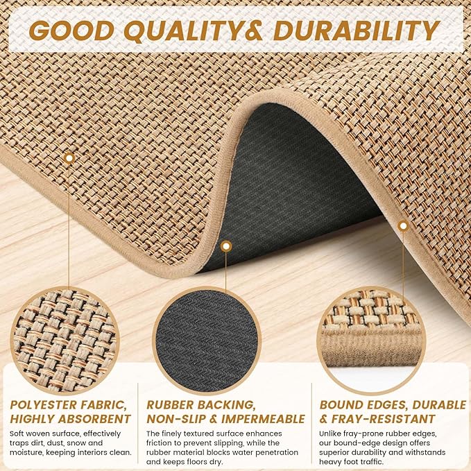 SMILOOL Front Door Mat Indoor Entrance, 32" x 48" Non-Slip Inside Door Mats for Entryway, Dirt Resistant and Absorbent Washable Doormat, Low Profile Entry Way Doormats, Floor Mats for House, Beige
