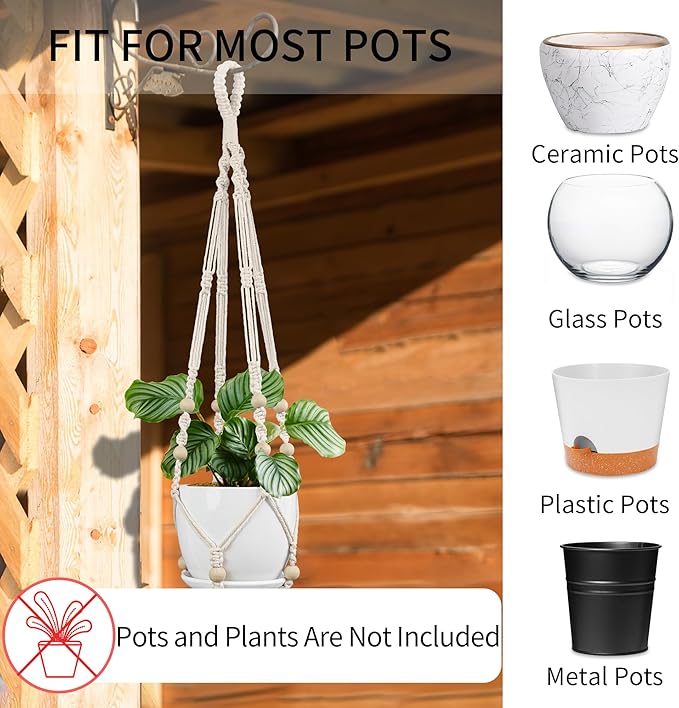 Macrame Plant Hanger - Fits 4 to 13 inches Pots for Indoor Outdoor, 35"/29"/23" Different Sizes Set, Ivory (POTS NOT Included)