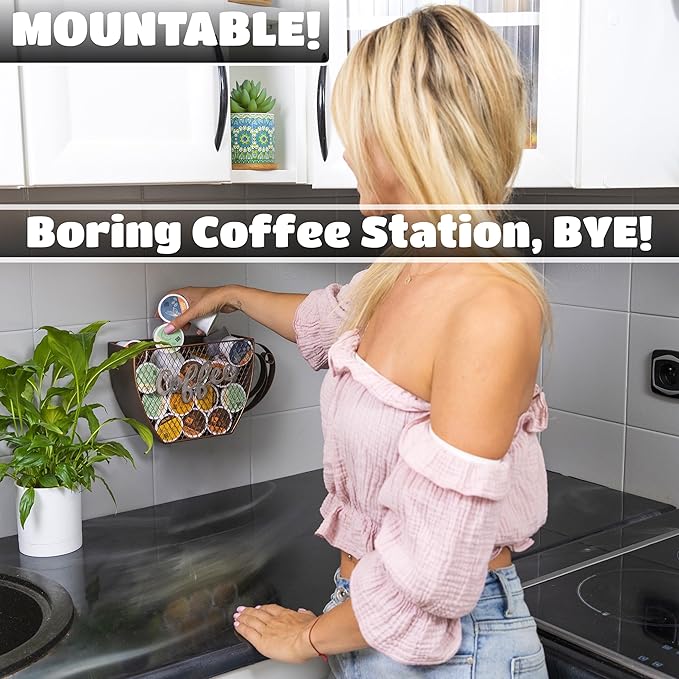 Made Easy Kit Coffee Pod Basket Organizer Practical Decoration - Compatible with Keurig K-Cup Pods & Capsules - Home Cafe Bar Decor Useful Kitchen Countertop Freestanding (Mountable Mug Vintage)