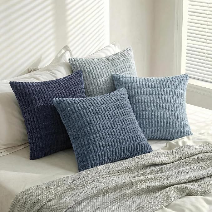 Fancy Homi 4 Packs Decorative Throw Pillow Covers for Living Room Couch Bed, Modern Farmhouse Boho Home Décor Accent Cushion Case, 28" x 28", Blue Series