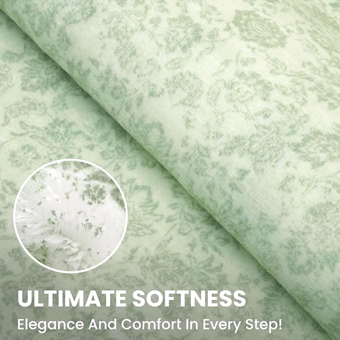 SIILOOM 2x3 Washable Rug Soft Area Rug for Entryway, Light Sage Green and Ivory Non-Slip Indoor Door Mat Floral Low-Pile Kitchen Rugs, Neutral Vintage Carpet for Entrance Kitchen Bedside Farmhouse