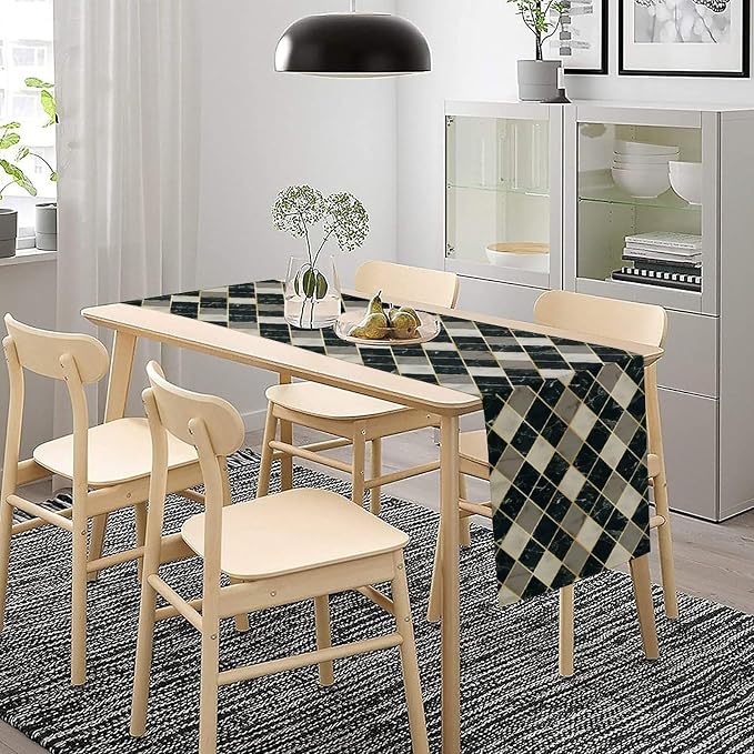 Marble Table Runner,White Grey Black Gold Geometric Diagonal Marble Pattern Table Runner for Coffee Table Dining Room Table Bedroom Party Holiday Decor 13x108inch