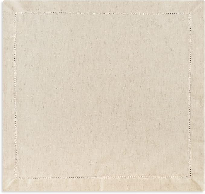 SweetNeedle - (Pack of 12) - Linen Flax Napkins with Hemstitched Handmade Designer Dinner Cloth Napkins 20x20 in in Natural - Premium Look, Flax Cotton Blend - 100% Cellulose Natural Fiber