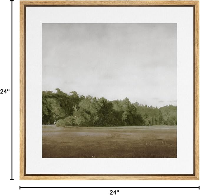 SIGNWIN Framed Canvas Print Wall Art Green Mountain Hill Forest Landscape View Nature Wilderness Illustrations Fine Art Farmhouse/Country Minimal for Living Room, Bedroom, Office - 24"x24" Natural