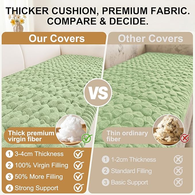 Smiry Couch Covers for Dogs Washable, Non Slip Fuzzy Pet Couch Covers for Sofa, Soft Thick Sofa Slipcovers Furniture Protector Pet Friendly (Sage Green, 27.6" x 70.9")