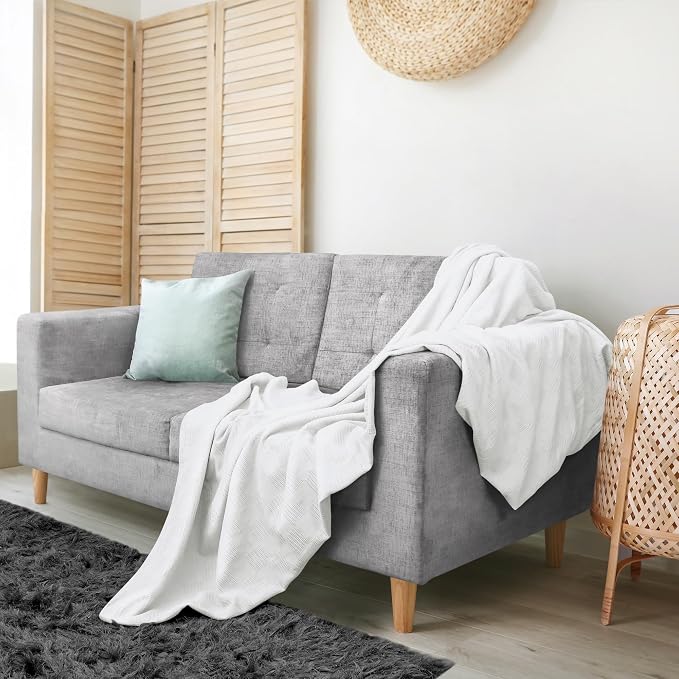 Utopia Bedding 100% Cotton Thermal Blanket White Throw Size Soft, Lightweight, Breathable, Cozy Spring and Summer Blanket for Couch and Sofa, Home Room Decor Gifts for Women and Men (50x60 Inches)
