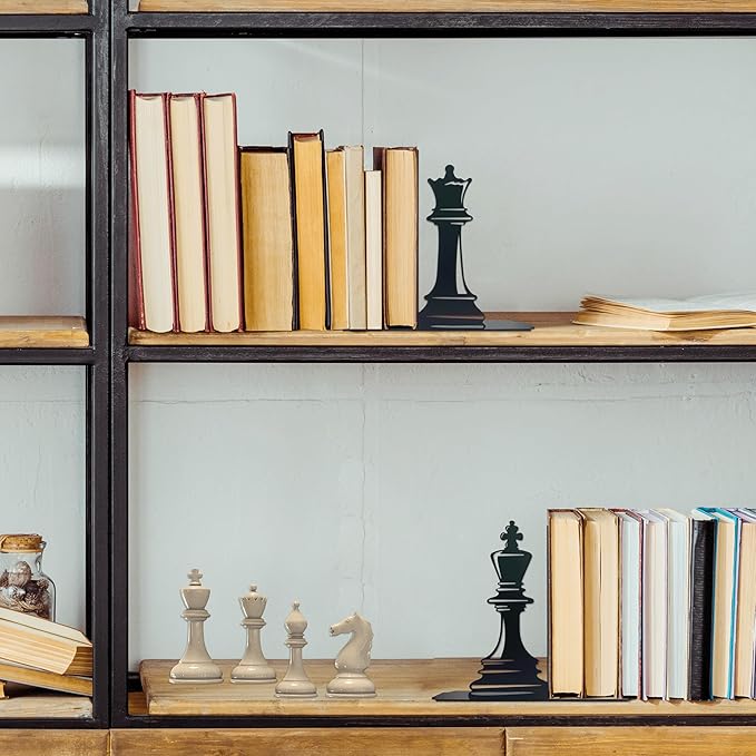 Chess Decor International Chess Bookends - Exquisite Decorative Book Ends for Shelves, Vintage Style Giant Chess Pieces, 6.57x5.91x1.18 inches