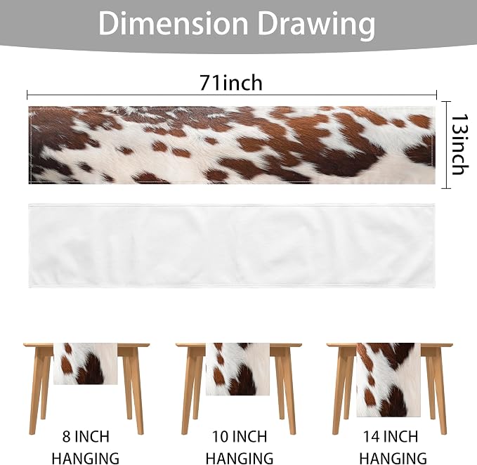 Linen Cow Print Table Runner 13x71 Inch Farmhouse Western White Brown Cowhide Runners Table Decorations Rustic Coffee Table Runner for Home Kitchen Dining Room