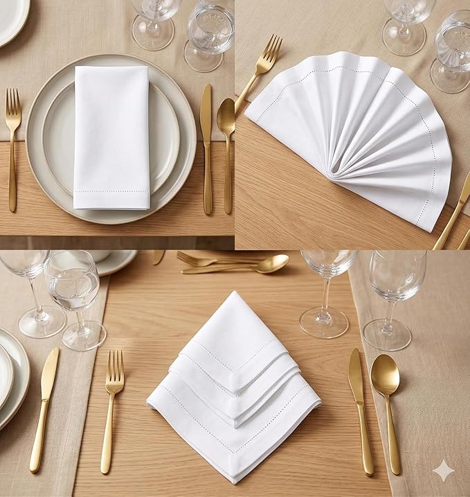 Urban Villa Cloth Napkins 100% Cotton Highly Absorbent Washable Durable Reusable Premium Dinner Napkins Ideal for Gifts for Mothers Day Hotel Farmhouse Parties - White (20" x 20", Set of 10)
